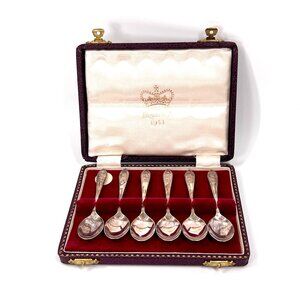 Queen Elizabeth II Coronation 1953 EPNS Silver Plated Souvenir Spoons Orig Box